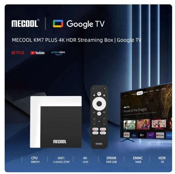 [Genuine]MECOOL KM7 PLUS Netflix TV Box 2GB16GB Android Smart TV 11 Google Certified 4K Amlogic tvbox ip tv WIFI Hebrew Arabic