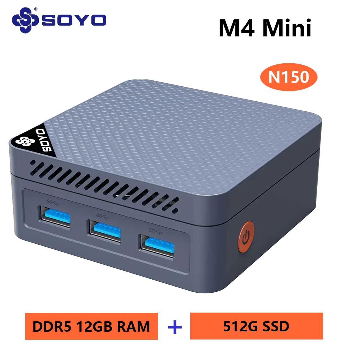 SOYO M4 MINI - Intel N150 12GB RAM LPDDR5 512GB SSD Win11 Pro - WiFi 5 BT5.2 Ultra Compact Desktop Mini PC