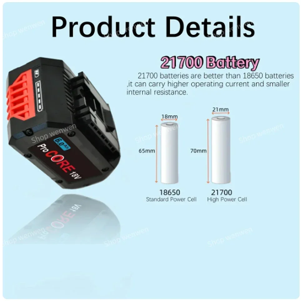 For Bosch 18V 6000MAH Professional System Cordless Tool BAT618 GBA18V8 21700 Battery 18V 8.0Ah ProCORE Replacement Battery