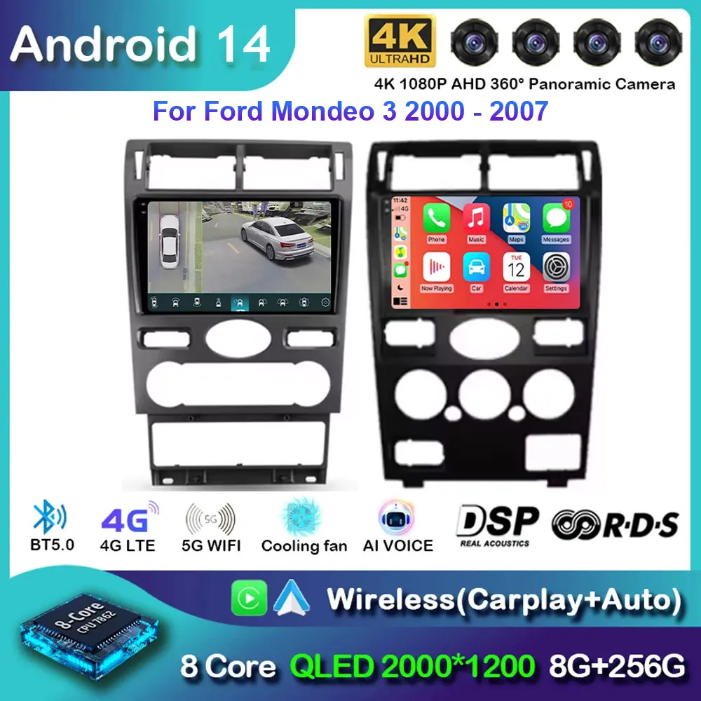 2din Android14 Car Radio Multimedia Carplay Auto GPS Navigation For Ford Mondeo Mondeo 3 2000 2001 2002 2003 2004 2005 2006-2007