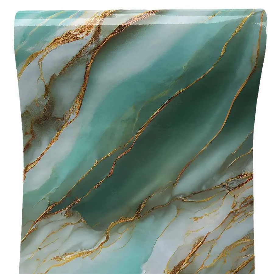 Marble Peel and Stick Wallpaper, Teal Gold Marble Wallpaper, Blue Green Marble Contact Paper, Glossy Marble Wallpaper,