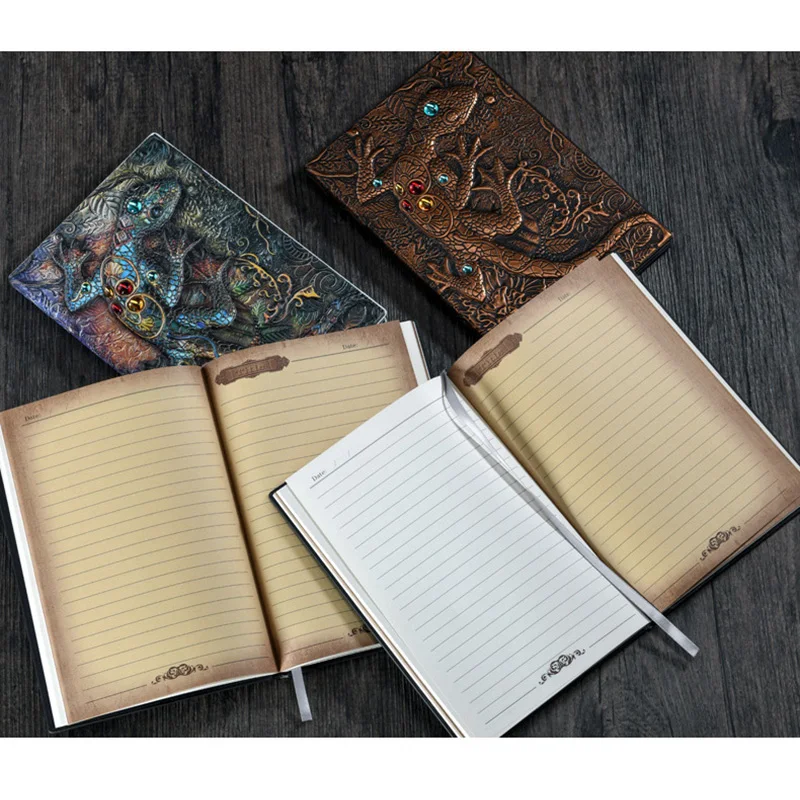 Animal Embossed NoteBook Gecko PU Cover A5 Retro Note Books Journal Gift 200 Pages