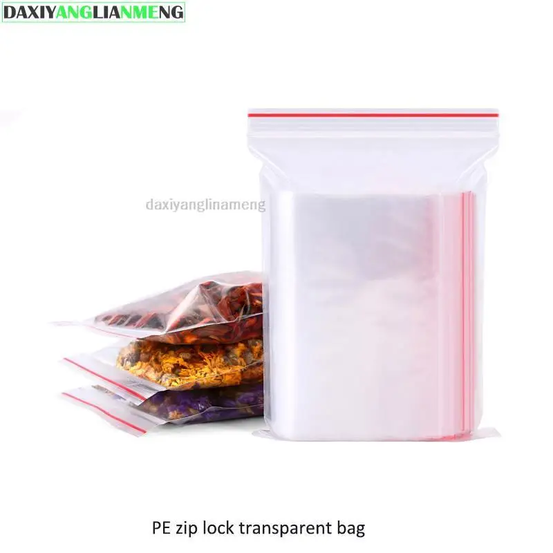 

100pcs-200pcs/lot Sizes 4~20cm Clear PE Plastic Zipper Lock Reopen Flat Packing Gift Bags For Jewelry Food Seeds Snack