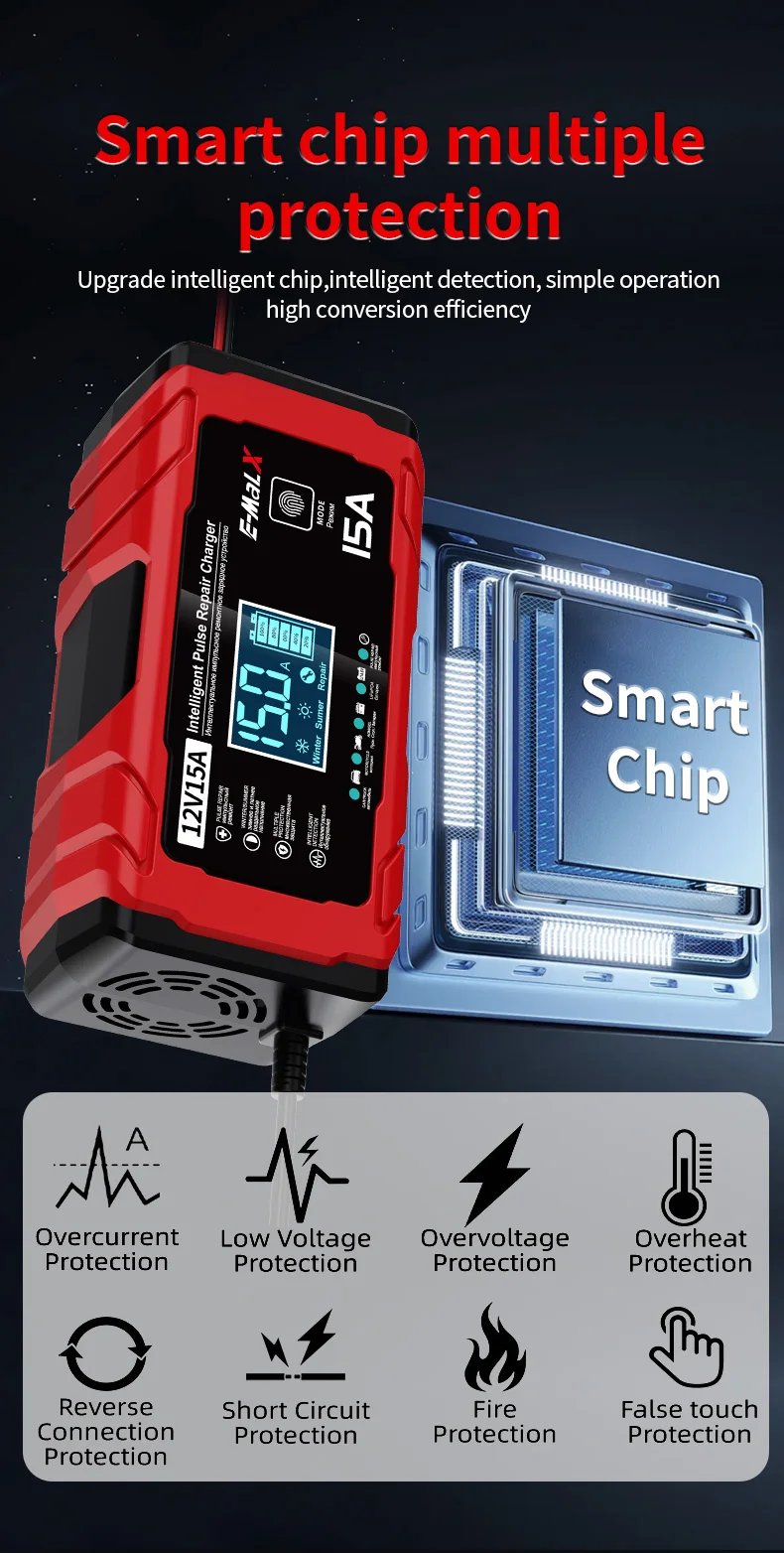 12V 15A 8A Auto- und Motorrad-Smart-Batterieladegerät für Lifepo4 Blei-Säure AGM Digital-Touchscreen Lithium-Eisenphosphat-Ladegerät – Detail 33