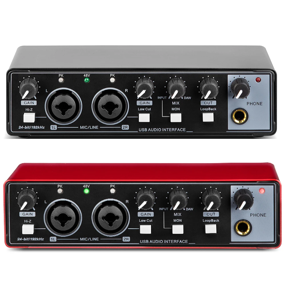 MD22 Audio Sound Card 48V Phantom Power USB Audio Interface with Loopback Monitor for Guitar Recording