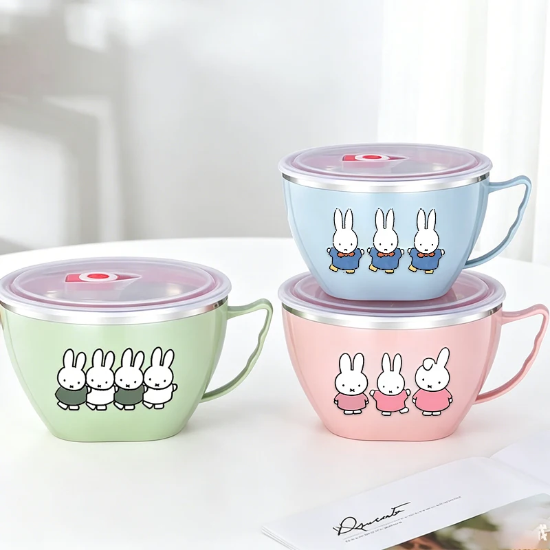 Kawaii Miffys Bunny Stainless Steel Bowl Cartoon Rabbit Girl Instant Noodles Bowls Student Cute Lunch Tableware Food Container