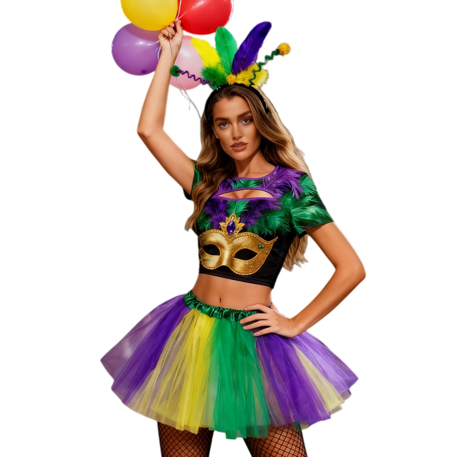

Women'S Sexy Top Tutu Costume Patrick'S Day Brazilian Carnival Sequined Feather Costume Crop Tops Puffy Skirt Halloween Outfit