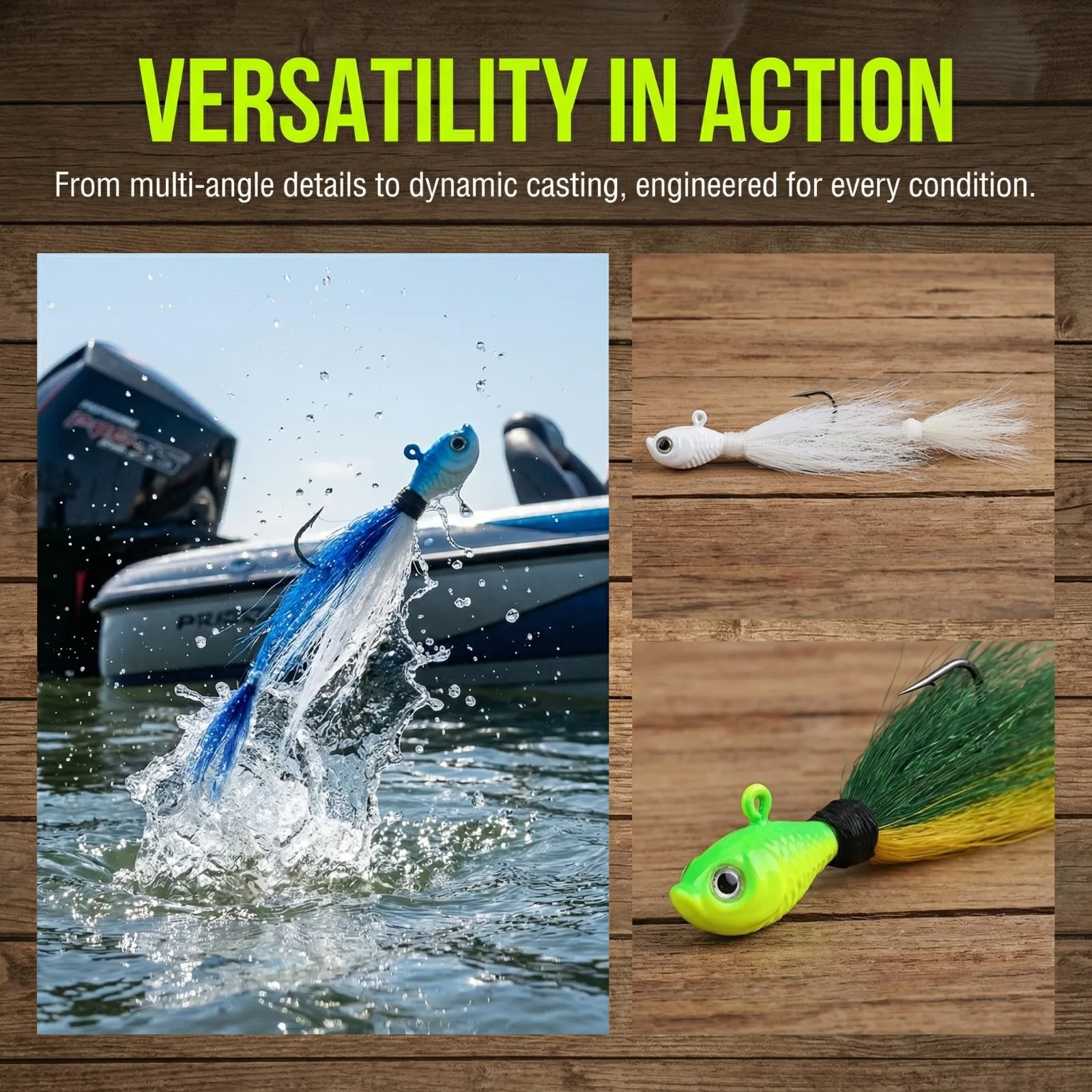 Goture Bucktail Jig con ojos 3D, pluma y barba para agua salada - imagen 4