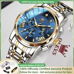 OLEVS Men's Watches Trend Fashion Multifunction Chronograph Original Quaartz Watch for Man Waterproof Moon Phase Date Personaliz