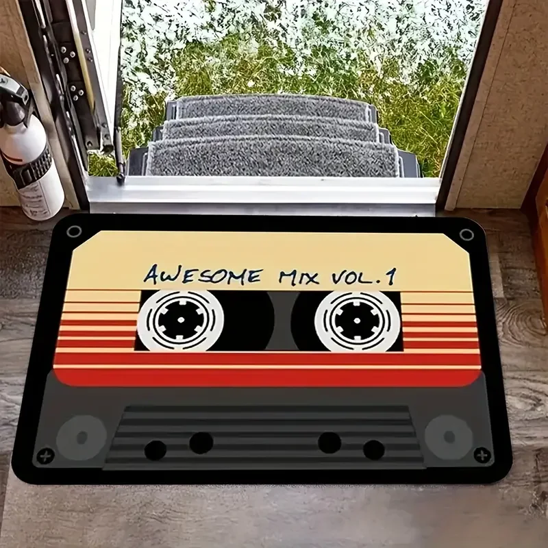 Retro Cassette Tape Pattern Door Mat Living Room Entrance Welcome Mat Bedroom Bathroom Non-slip Floor Mat Balcony Hallway Rugs
