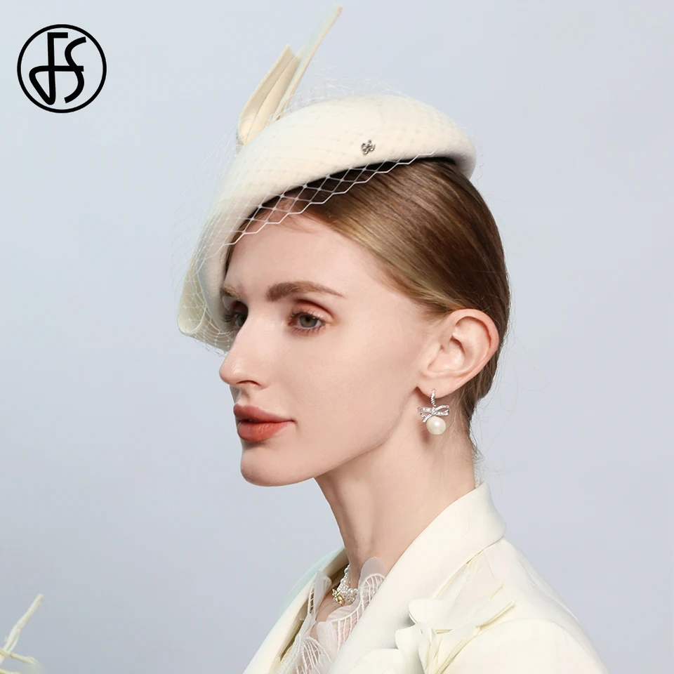 8528 Elegant Top Hats For Women Wedding Party Beret Cap Ladies Winter Floppy Elegant Wool Fascinator Beret Hat Bowknot Felt Winter Hat  main image 3
