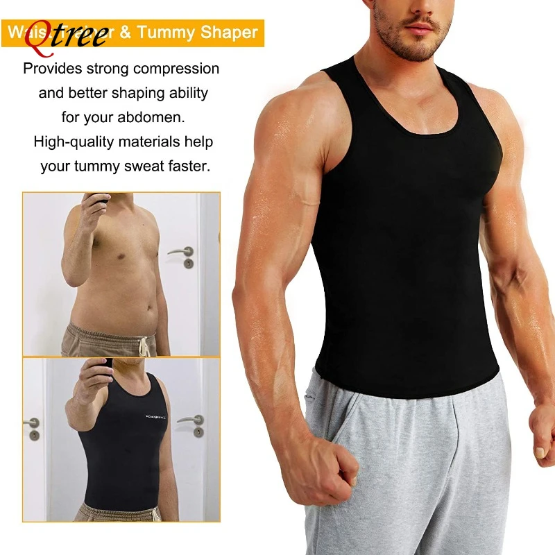 Qtree Zweet Saunavest Heren Body Shaper Compressie Trainingspak Vetverbranding Shirt Buik Afslankende Taille Trainer Tops