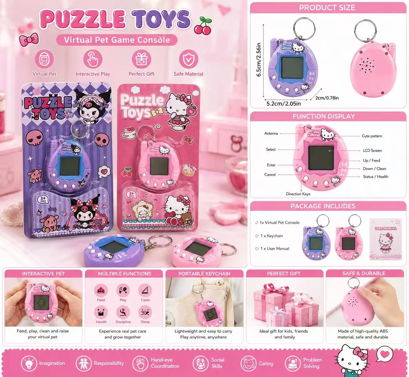 

Kawaii Hello Kitty Electron Pet Interaction Machine Anime My Melody Child Toy Multi-functional Keychain Festival Gift Wholesale