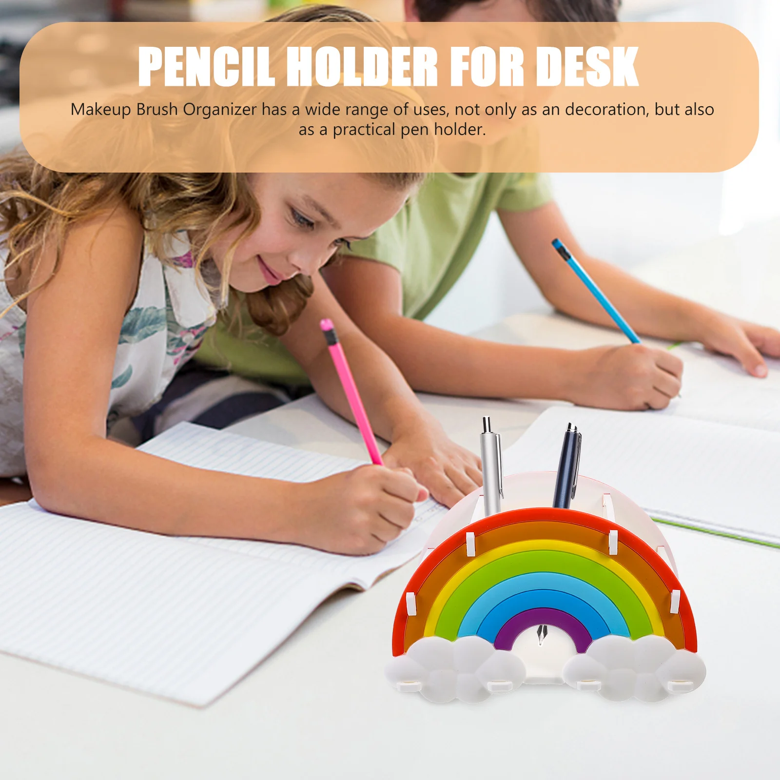 

Pen Holder Rainbow 3 Grid Desk Organizer Desktop Storage Box Pencil Holder for Office Classroom Home Supplies Art Organizer