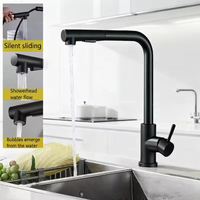 Upgraded Black grey Pull-Out Telescopic Rotary Kitchen Faucet Stainless Steel Hot Cold Dual Mode Easy Install Water Outlet