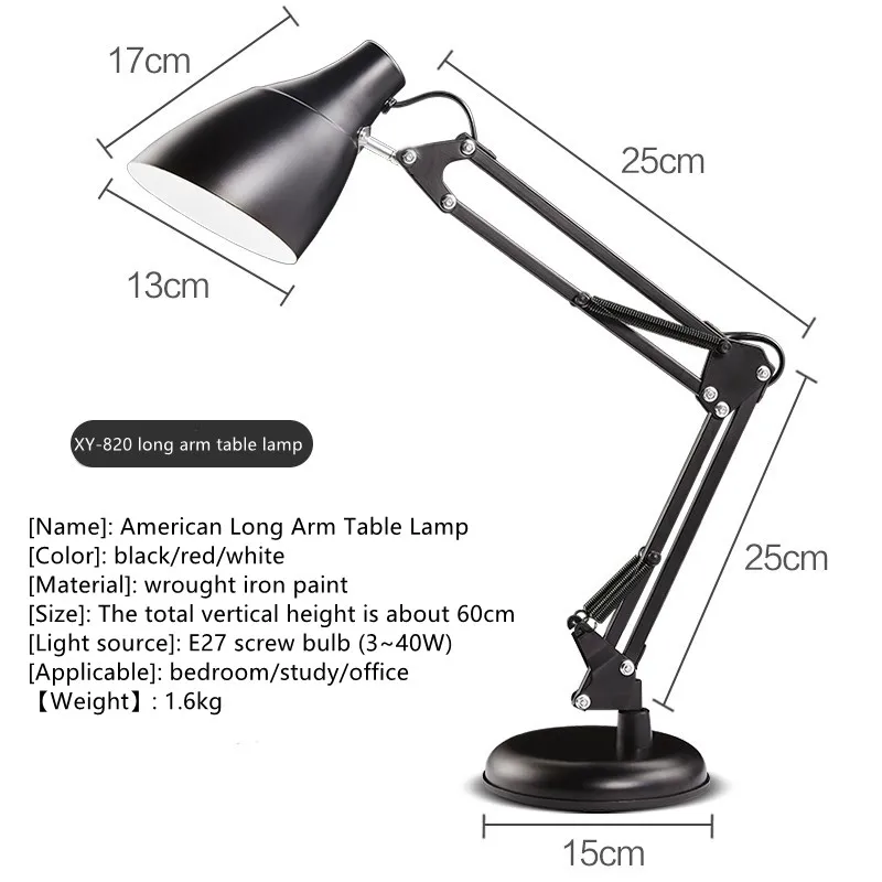 5W/10W/15W Long Arm Desk Lamp College Student Dormitory Led Learning Lamp Eye Protection Energy-saving E27 Bulb Reading Lamp