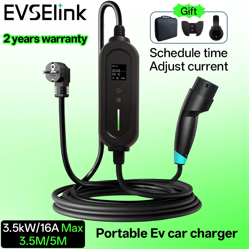 

Портативное зарядное устройство EVSELink EV Type2/GB/T, разъем 16A, 1 фаза, 3,5 кВт, зарядная станция Wallbox для электромобиля