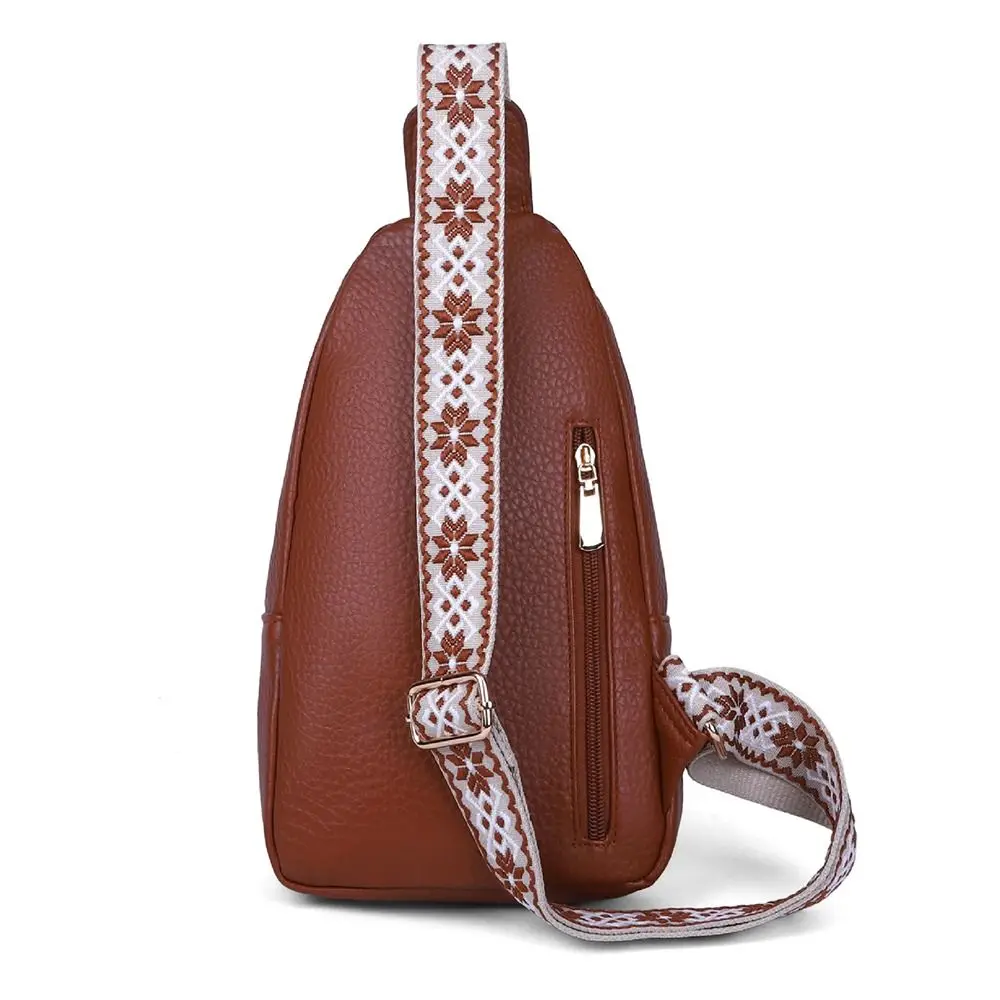 PU Leather Bohemian Chest Bag Solid Color Multi-Pocket Outdoor Shoulder Bag Vintage Large Capacity Crossbody Backpack Cycling