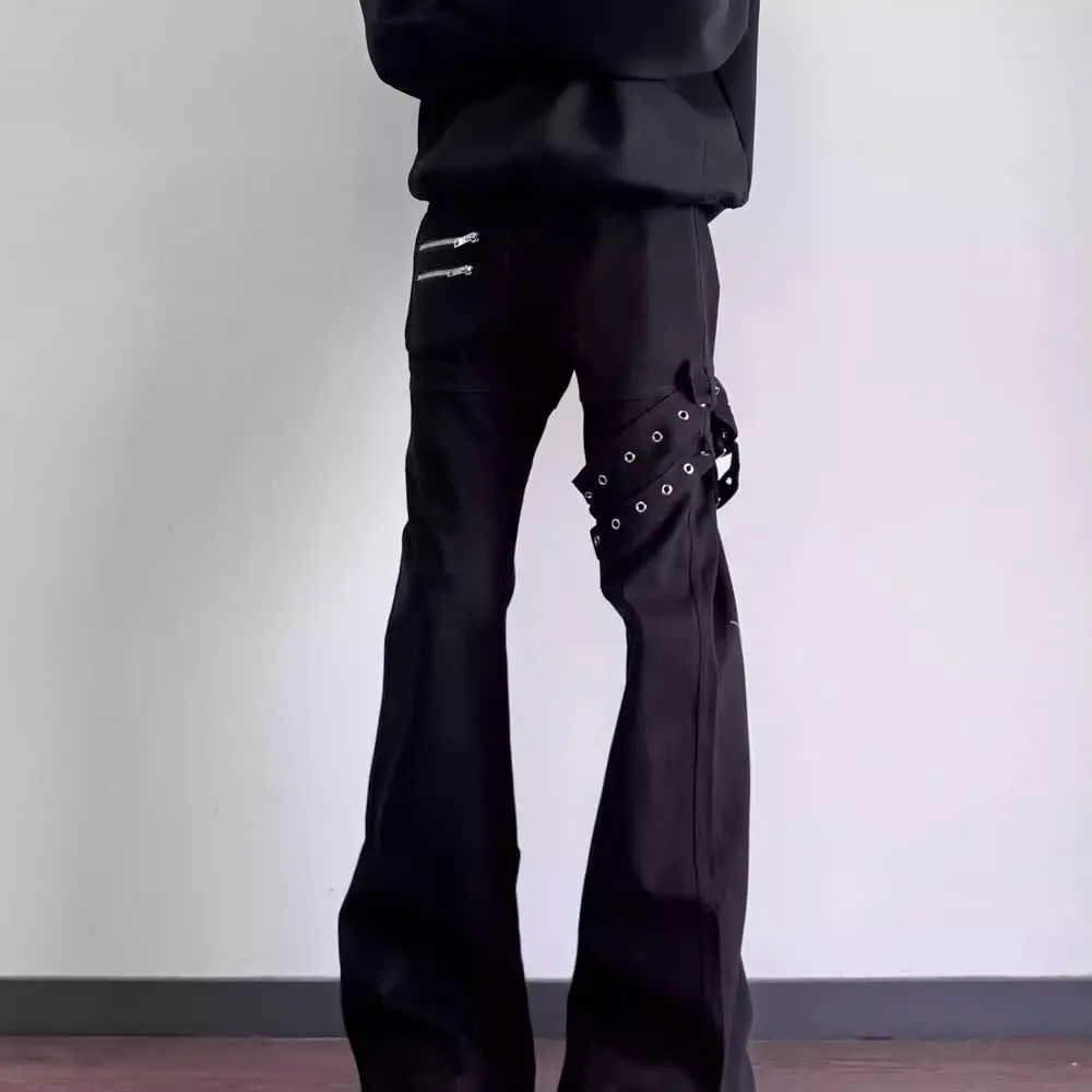 

American High Street Vibe Bla Bell Bot Men's Design Slim Fit Casual Jeans Polyester Fiber Youthful Trend Straight Leg