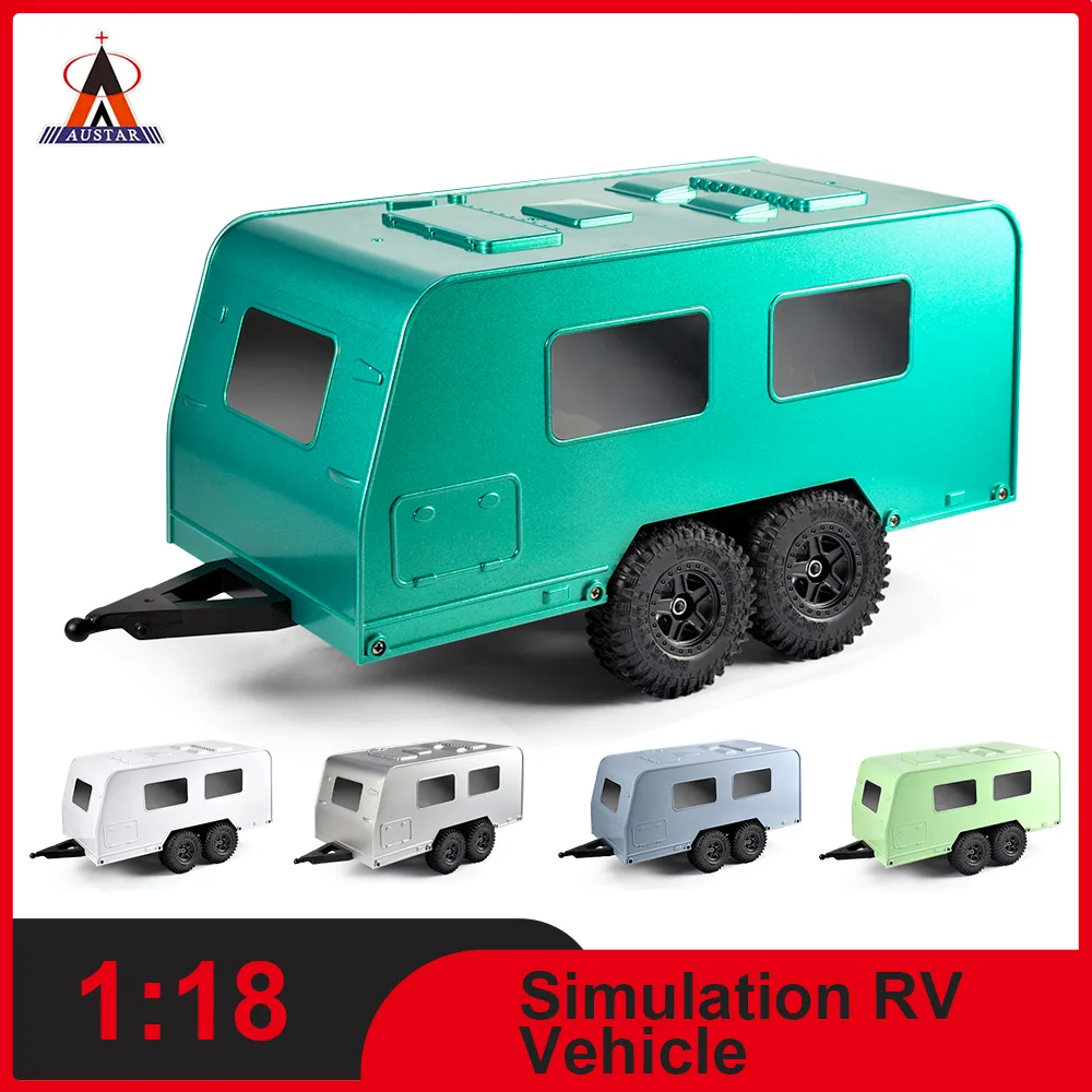 

AUSTAR Travel Camper Trailer Simulation RV Vehicle Rear Open Door Dual-axle RV Car with Hitch for 1/18 RC Crawler TRX4M Upgrade