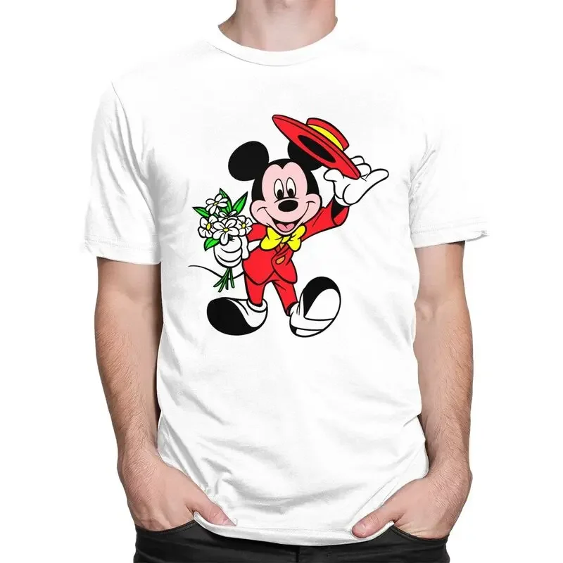 Mickey Mouse Minnie Tshirts for Men Short Sleeve Streetwear T Shirt Urban Animated Cartoon T-shirt Fitted Cotton Tees Apparel