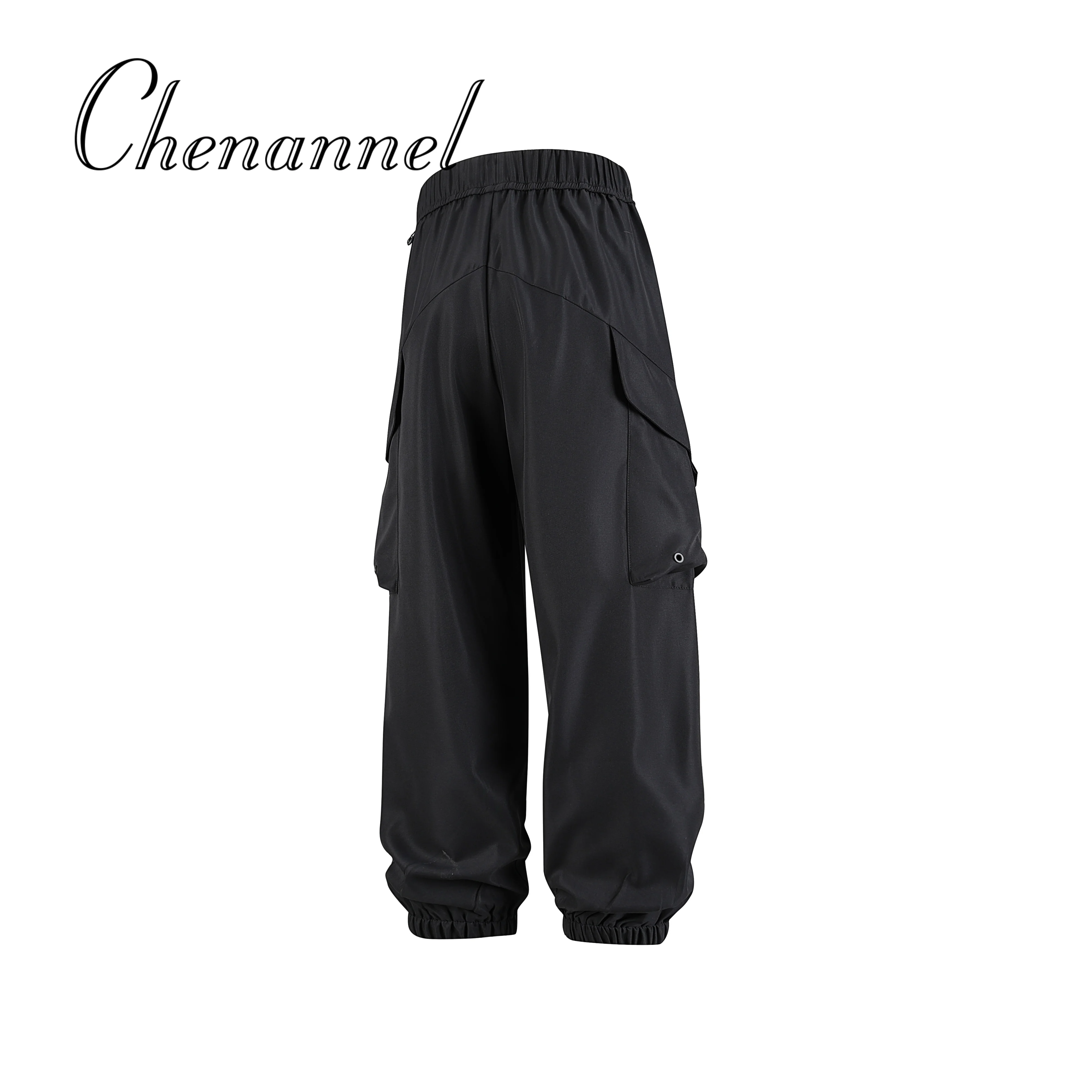 

Multiple Pockets Man Cargo Pants Solid Color Straight Wide Legs Sweatpants Sports Gym Drawstring Pants Vintage Baggy Trousers