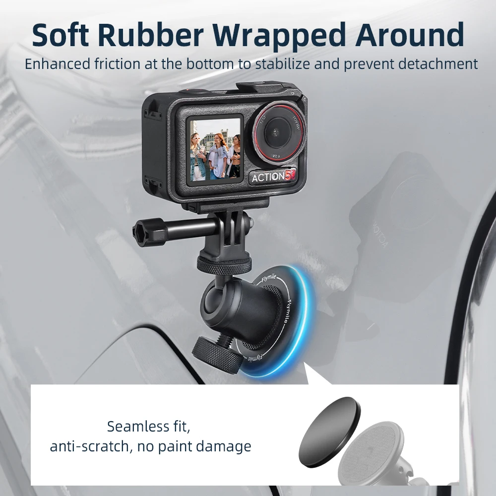 Flymile 마그네틱 베이스 카메라 마운트, DJI 포켓 3 카메라 어댑터, 360 ° 볼 헤드 포함, 1/4 인치 나사 금속 브이로그 사진 스탠드