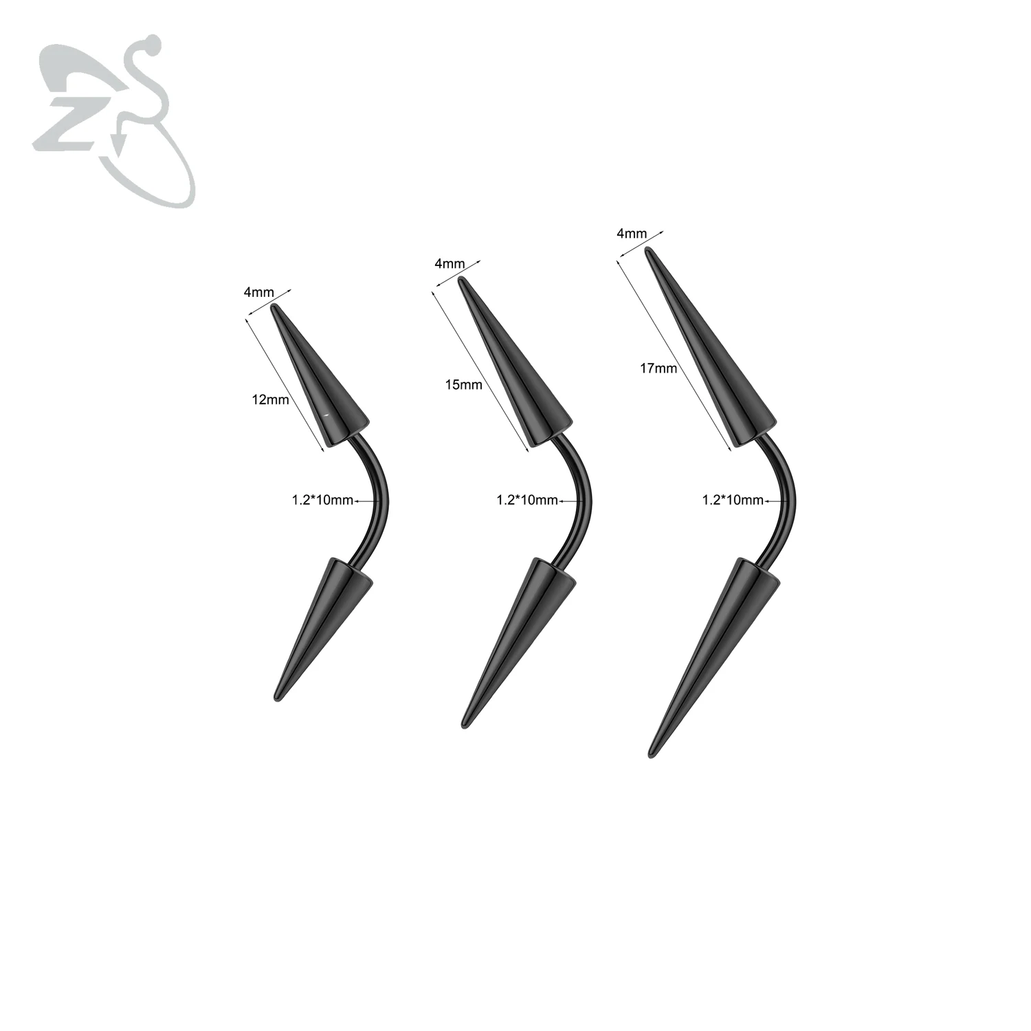 3Pcs Spike Bridge Piercing Stainless Steel Eyebrow Rings