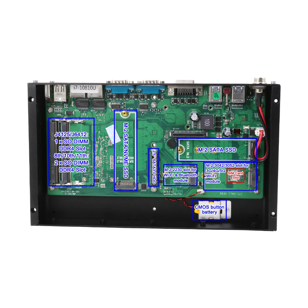 Dual 2.5G Lan Fanless Industrial Mini Computer Core i5 8260U i7 8565U i5 10210U i7 10610U 6xRs232 COM Expandable Embedded Box PC