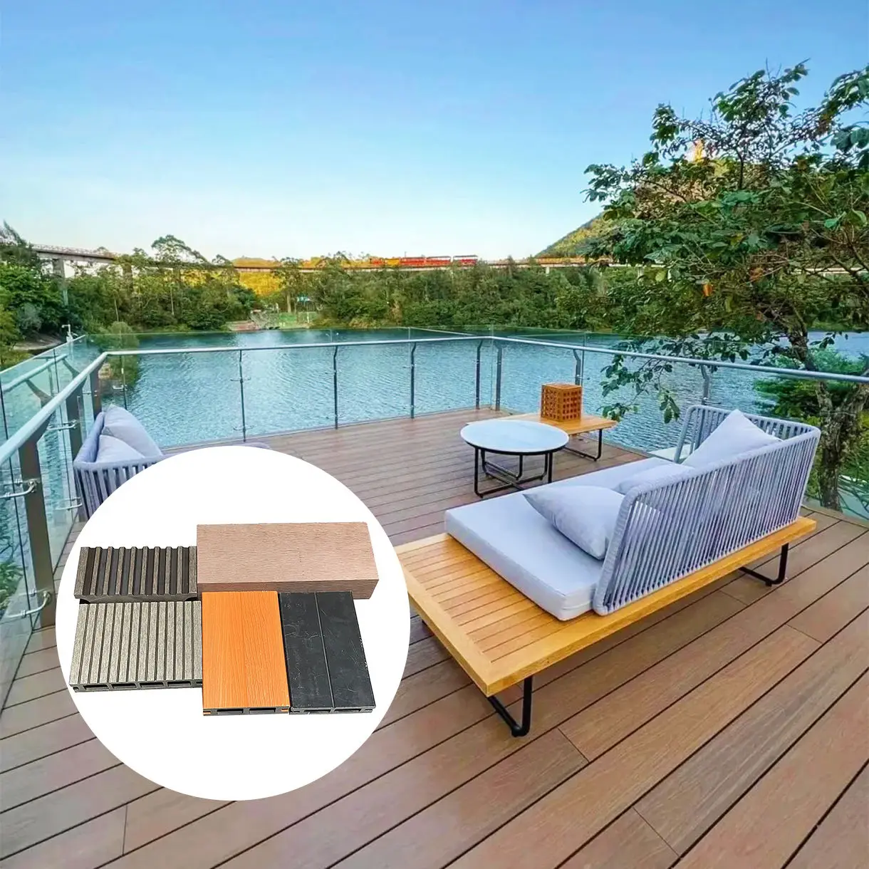 

Роскошная дека WPC с 3D деревянным зерном, современная вилла и использование в отеле, огнестойкая нагрузка класса B 800 кг ASTM E84, бесплатная предложение образца