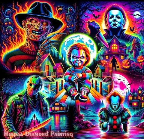 Classic Horror Movies Villains 5d Diamond Painting Full Drills Halloween Chucky The Killer Dark Art Mosaic Cross Stitch Decor