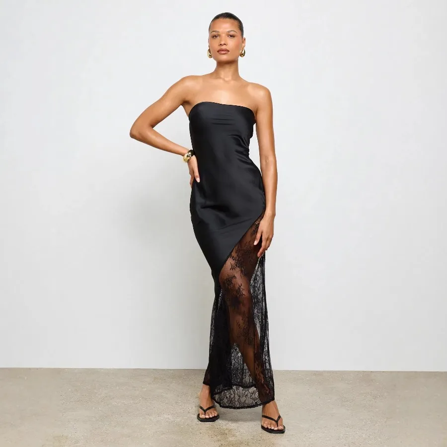 

【New style】2026 Women's Clothing Women's Romantic Elegance Lace Sliced Tube Top Tight Long Dress