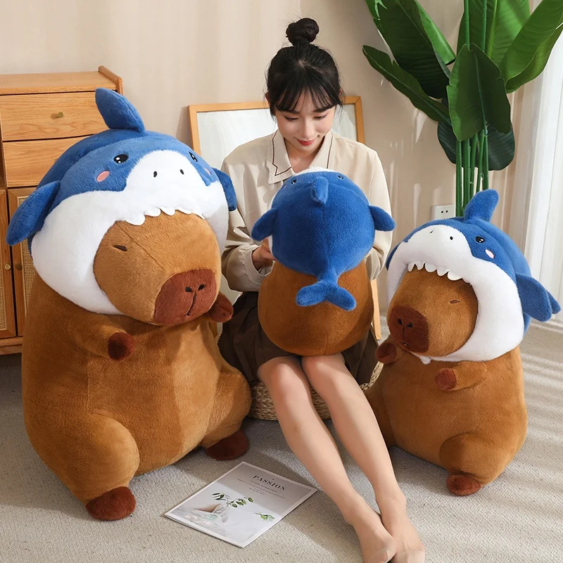 35/55cm New Shark Capybara Plush Doll Lifelike Capybara Cosplay Shark Stuffed Animal Capybara Pillow Kids Pluah Doll Kid Gift