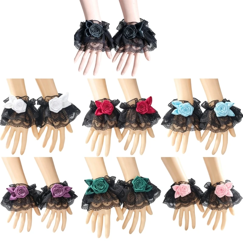 Fingerless lace wrist cuffs with sheer ruffle detail for costume Elastic Bracele Y166