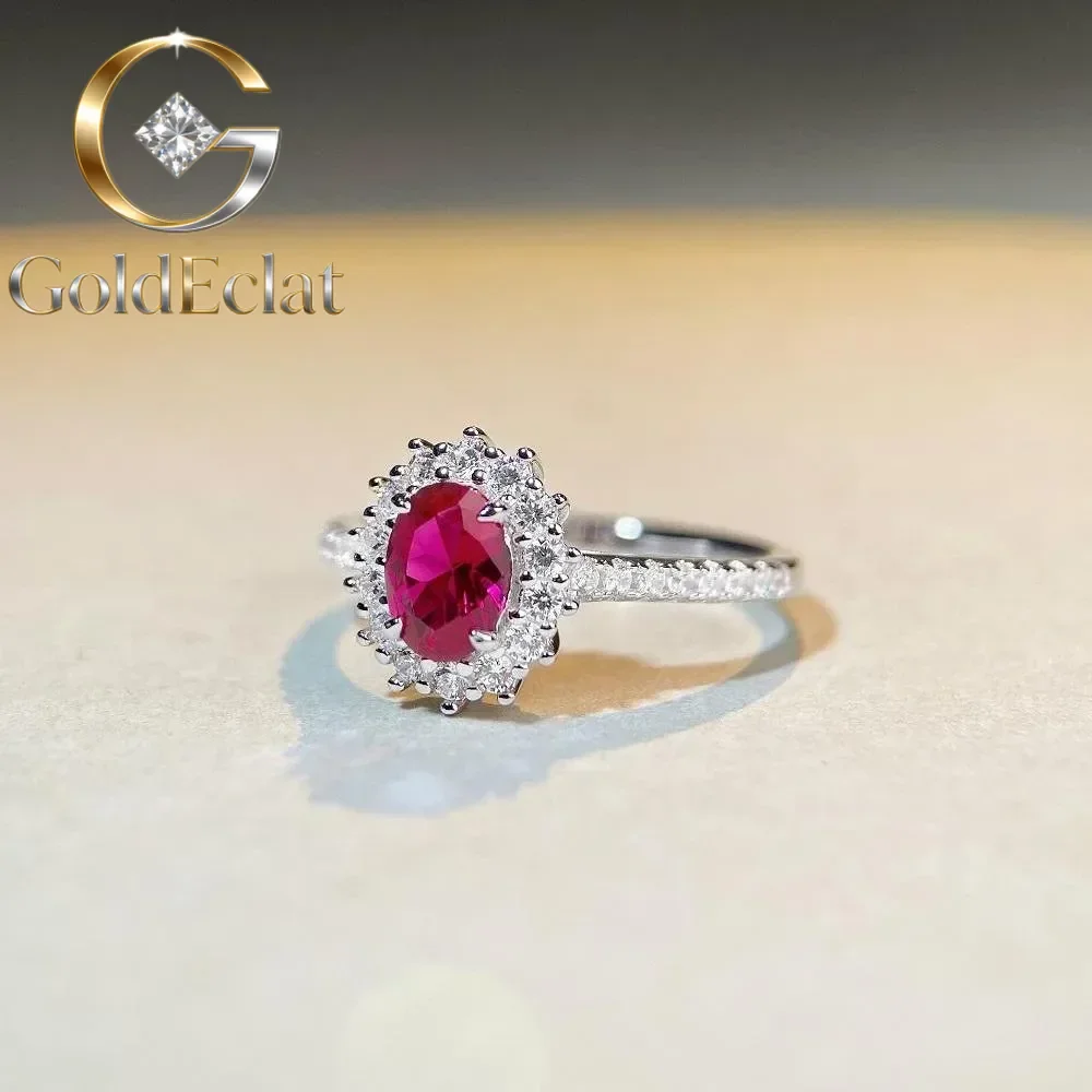 

GoldEclat Luxury Solid Platinum PT950 18K gold Women's Pigeon Red Ring Pigeon Egg Moissanite Diamond Ring