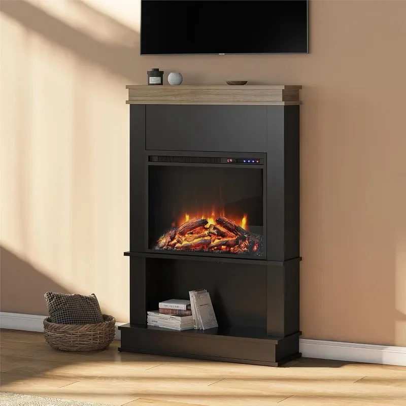 Home Mateo 30 Inch Electric Fireplace with Mantel and Shelf, Replaceable Fireplace Insert Heater, Freestanding