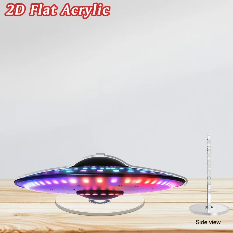 

2DFlat Rotating Acrylic Desktop Ornament，BeltUFO LEDLamp Design，Suitable modern office decoration，choice science f