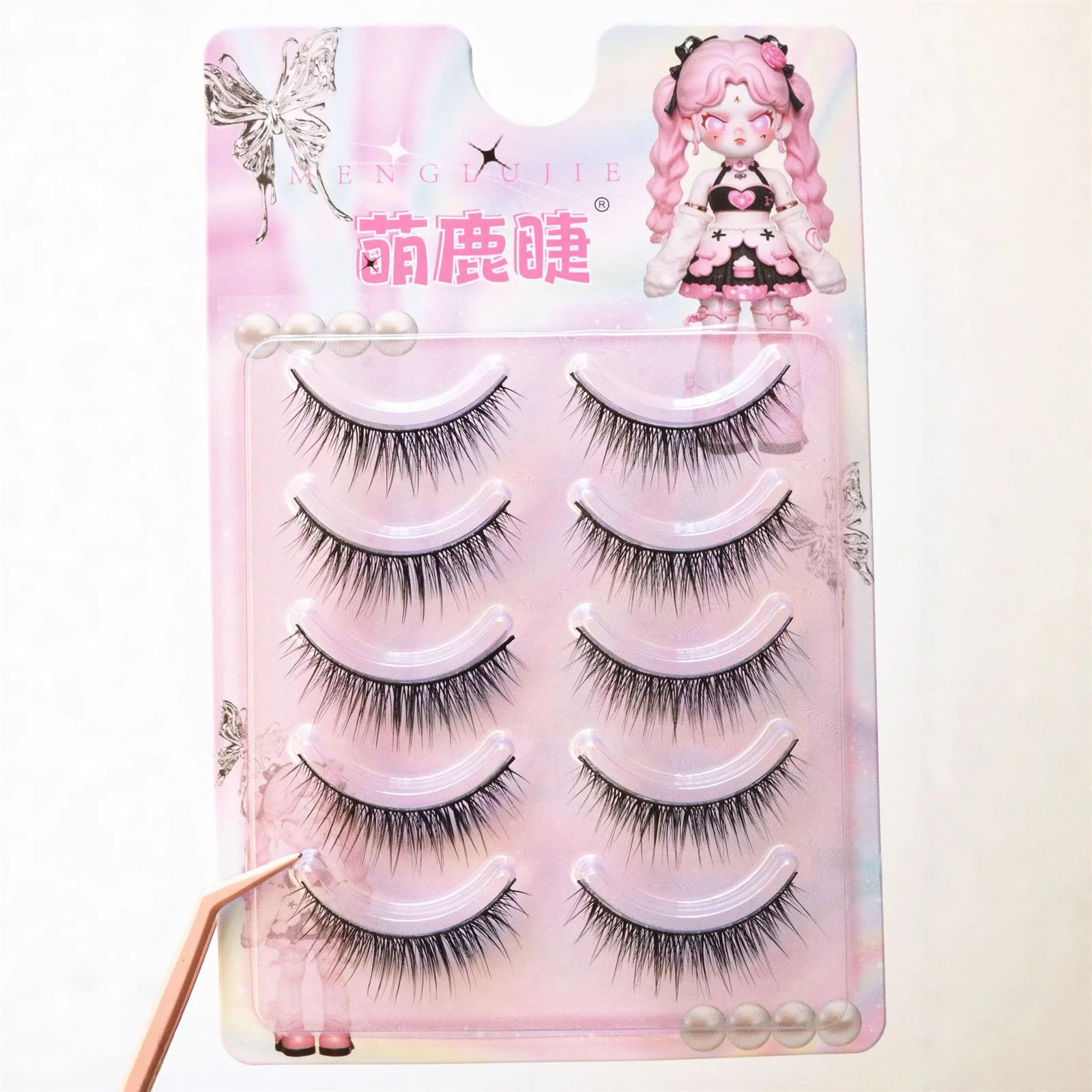 ขนตาปลอมแบบเต็มแถบ ธรรมชาติ หนา แข็งแรง สำหรับแต่งหน้าแฟชั่น ทรง C ความยาว 9-13 มม. คละความยาว