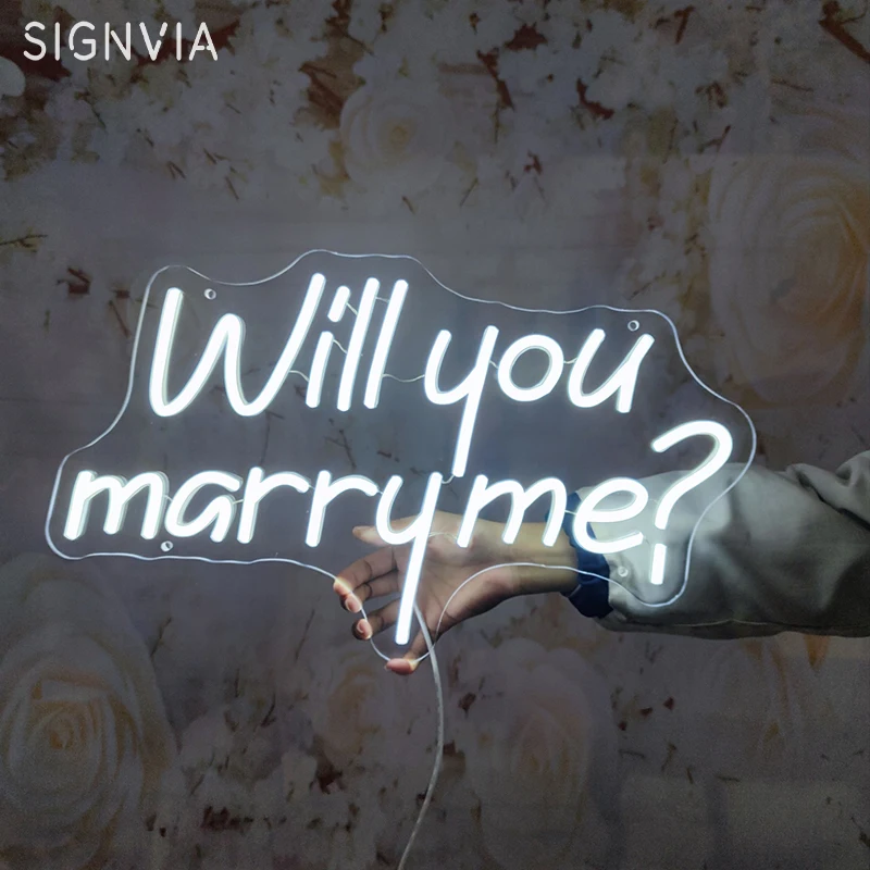 Romantic Atmosphere Will You Marry Me LED Neon Sign Wedding Marriage Neon Light Room Wall Decor Aesthetic Decoration Neon Lamp