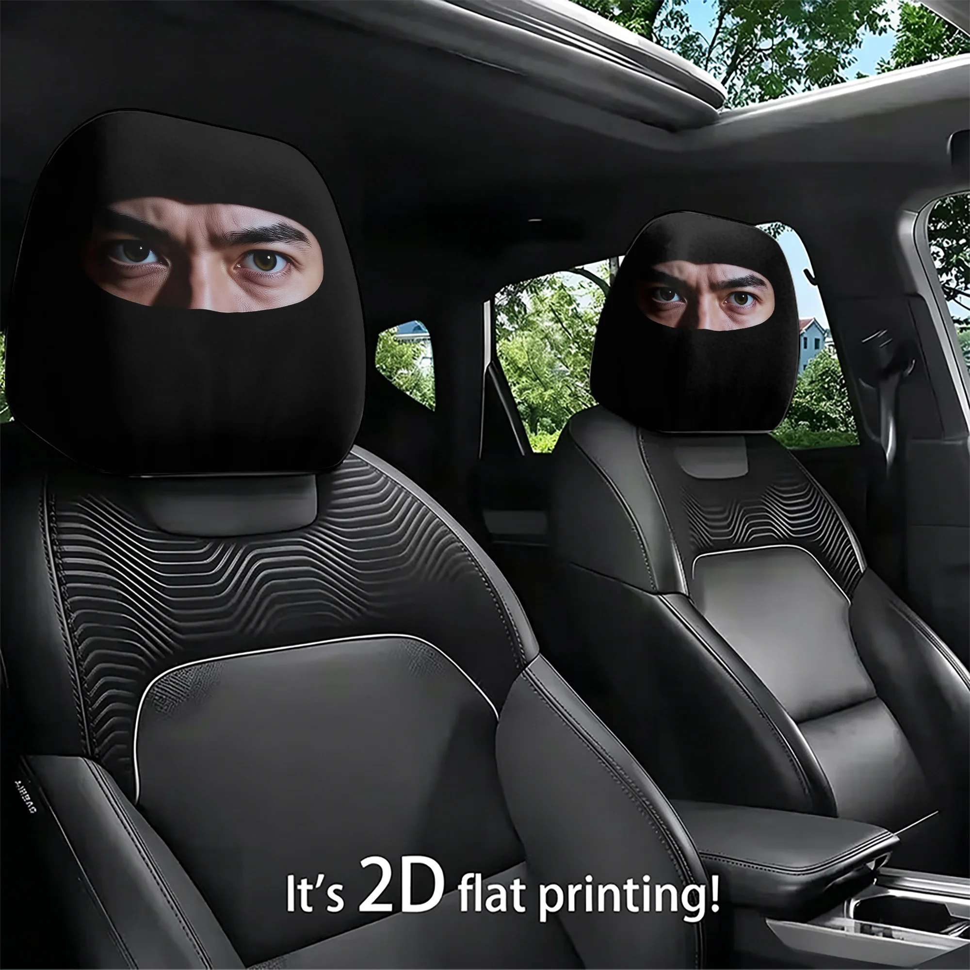 2pcs Ninja Eye Car Headrest Covers—add a cool and mysterious vibe to your car’s interior. Does not include filling. Easy to inst