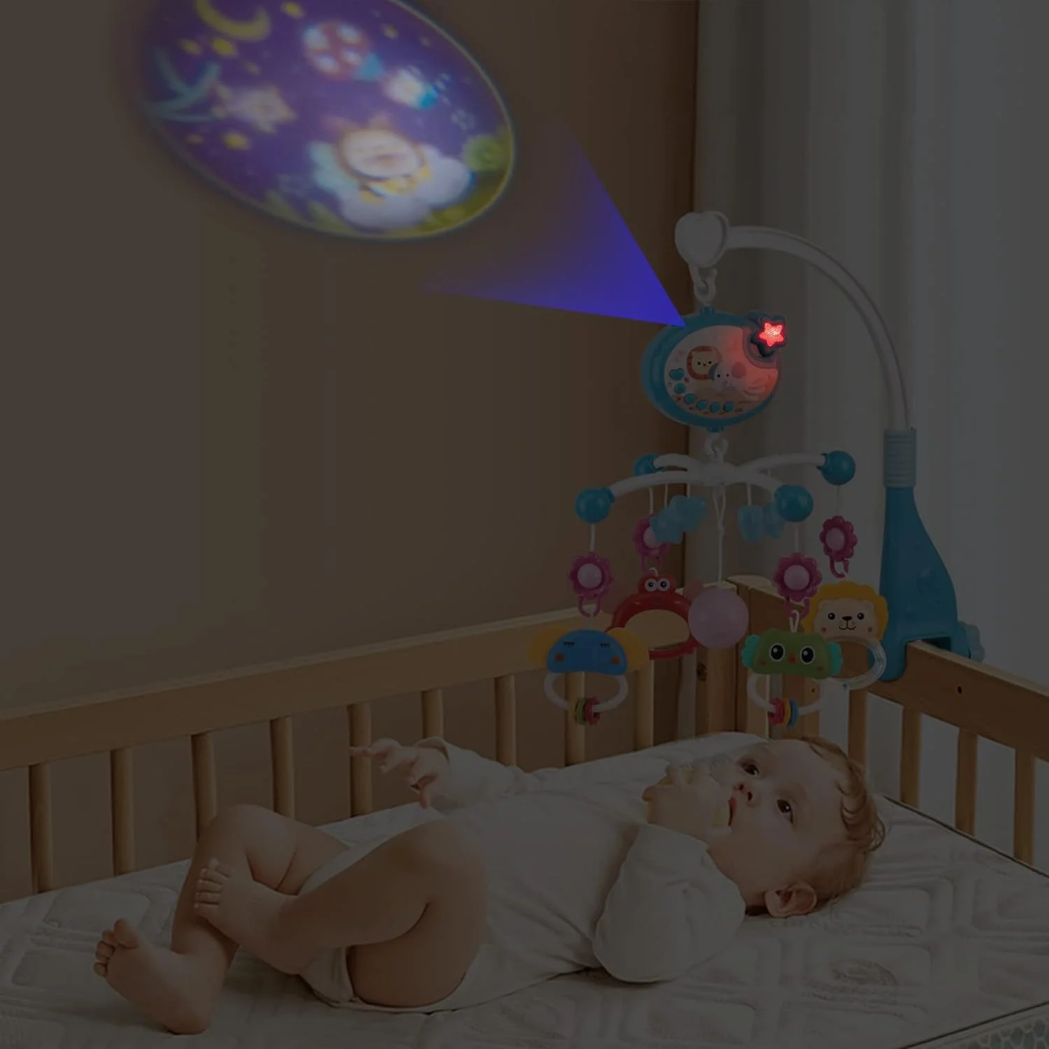AnGku Hanging Baby Bed Bell with Music & Light Mobile Crib Toys for Newborn Montessori Rattles Cradle Baby Toys for 0-12 Months