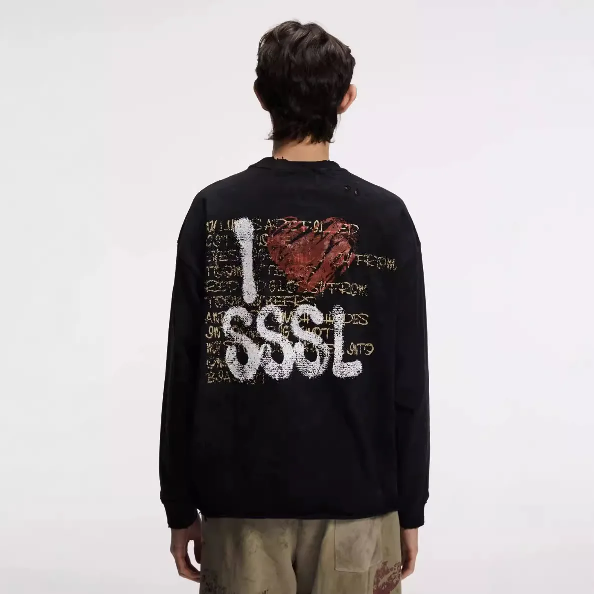 Sssaint Louis Portrait Lettering Heart Graffiti Print Washed Vintage Damaged Casual Men's and Women's