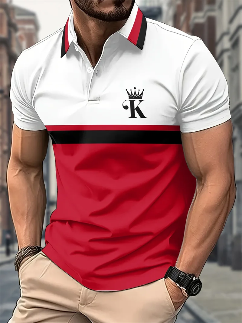 

Fashion Striped And King Pattern Men's Polos T-Shirts Short Sleeve 3D Printed Street Trend POLO Tee 6XL Plus Size Casual Tops