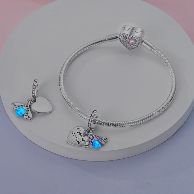 الأصلي 925 فضة رائعة مضيئة اليراع لمبة الحرباء المعلقات سحر الخرزة يناسب 3 مللي متر سوار قلادة مجوهرات