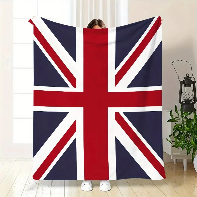 1pcs British Flag Throw Blanket, UK Union Jack Print Soft Flannel, Cozy Patriotic Gift for Couch Bed Sofa Home Decor