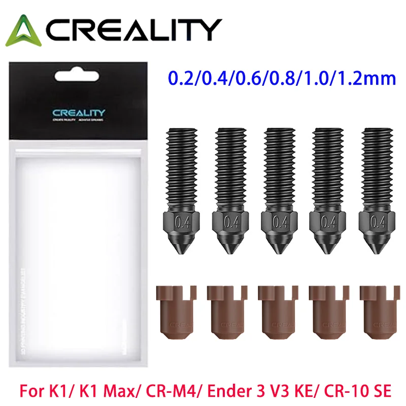 Official Creality Ender 3 V3 KE/K1 Hardened Steel Nozzle kit with sock,0.2/0.4/0.6/0.8/1.0/1.2mm for K1 Max,CR-10 SE 3D Printer