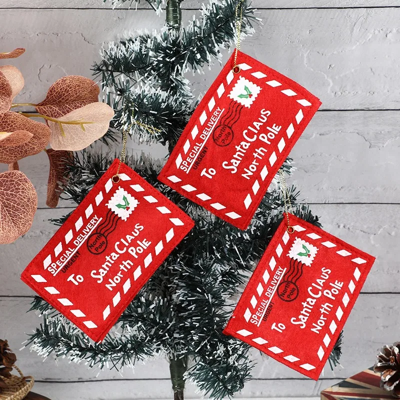 5/1PCS Christmas Letter Envelope Santa Claus Christmas Tree Hanging Ornaments Printed Red Greeting Cards Bag New Year Money Gift