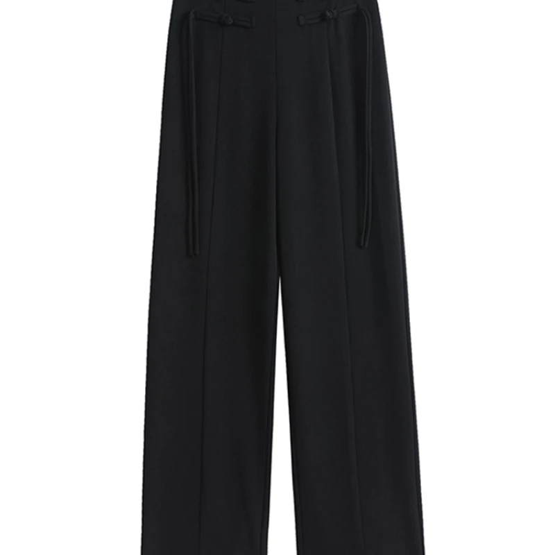 Pantalon taille haute à jambes larges pour femmes, bouton chic, style chinois, mince, décontracté, mode droite, fermeture éclair, bureau, dame, Z8