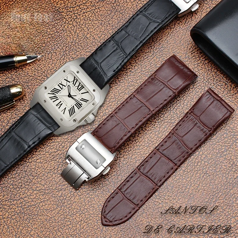 For Cartier Santos100 Genuine Leather Watch Strap Waterproof Sweatproof Men's Women's Watch Band Accessories 20mm 23mm Wristband