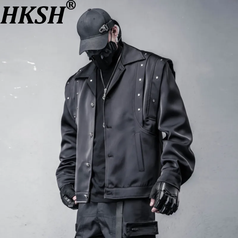 

HKSH Unique Deconstructed Patchwork Fake Two-Piece Design Motorcycle Jacket Men Ins Autumn Dark Functional High-End Coat HK11899